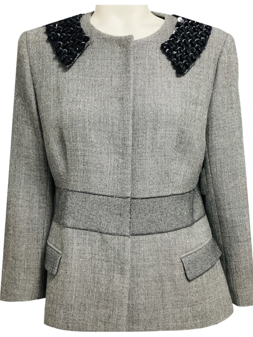 MALO GREY WOOL TWEED JACKET WITH SEQUINED COLLAR
